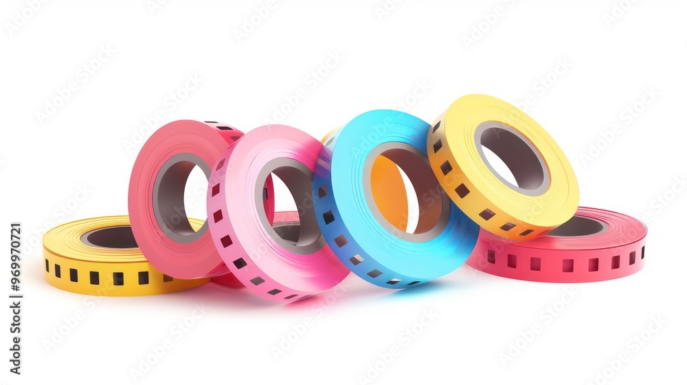 Fototapeta premium Colorful film reels isolated on white background.