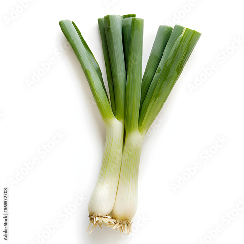 Fresh green onions isolated on white background