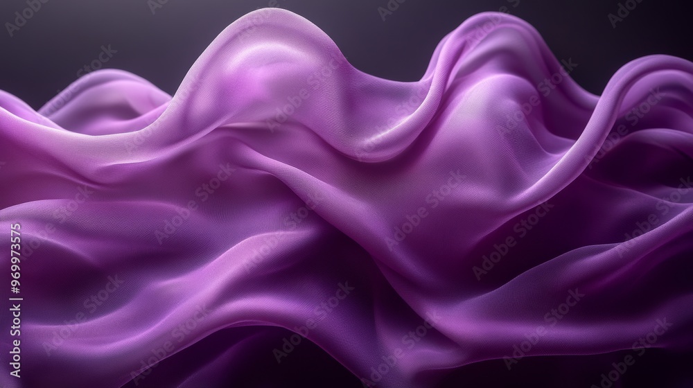 Fototapeta premium Abstract purple silk waves on dark background
