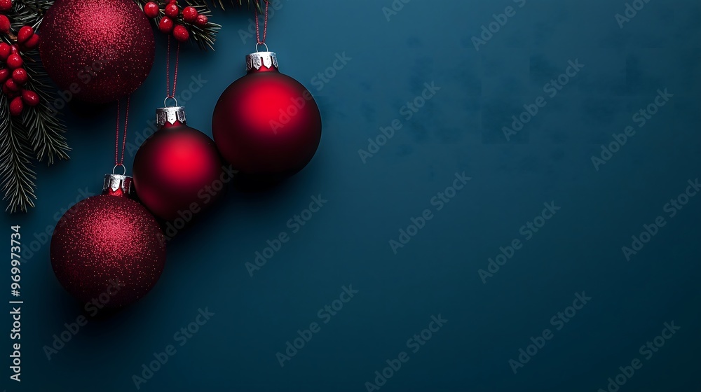 Fototapeta premium Merry Christmas and happy New Year background. Merry christmas card. Winter holiday theme. Happy New Year. Space for text. AI generation 