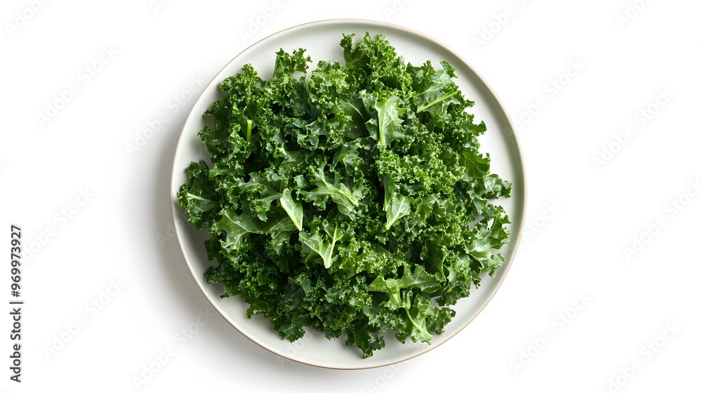 Fototapeta premium Fresh kale on white plate: vibrant green leaves for healthy eating
