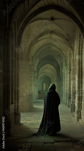 Mysterious Figure in a Gothic Cloister