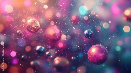 Abstract Cosmic Scene with Glowing Orbs and Glittering Dust