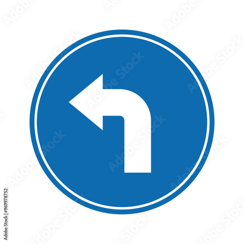 road sign icon, road ahead curves side on blue round board. suitable for poster use and web icon 