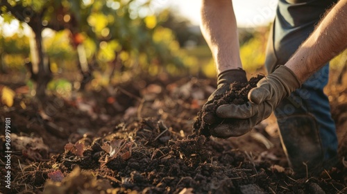 Wallpaper Mural A biodynamic winemaker preparing compost for the vineyard, enriching soil health. Torontodigital.ca