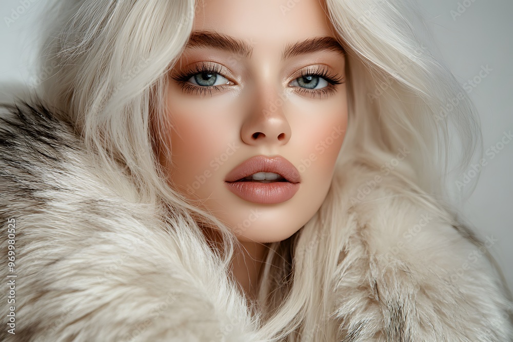 Close-up portrait of glamorous blonde woman with flawless makeup wearing luxurious faux fur, winter fashion concept, elegant beauty in soft lighting.
Close-up portrait of glamorous blonde woman with flawless makeup wearing luxurious faux fur, winter fashion concept, elegant beauty in soft lighting.