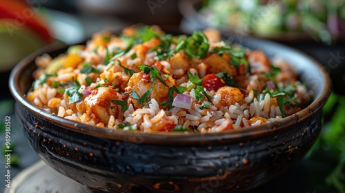 A bowl of Chikhirtma being enjoyed by a family at home photo