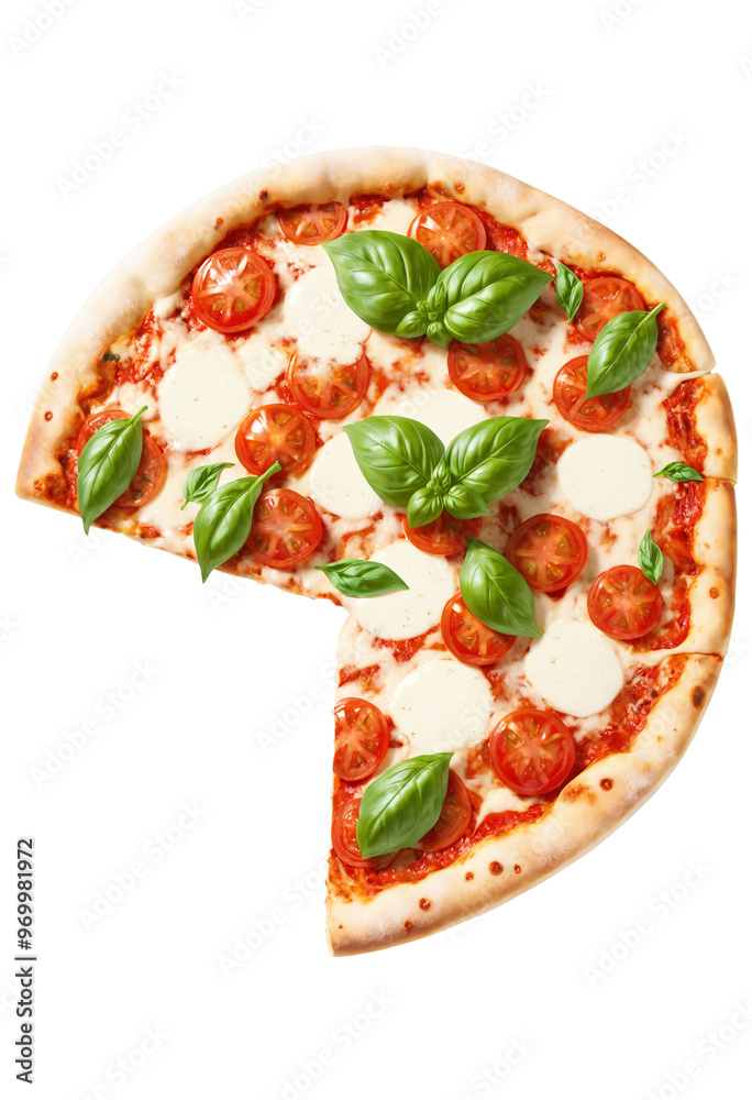 Pizza with basil leaves on a transparent background Pizza with basil leaves on a transparent background