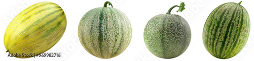 Fresh pepino melon isolated on transparent background, set of
