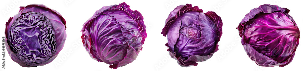 Fresh purple cabbage isolated on transparent background, set of Fresh purple cabbage isolated on transparent background, set of