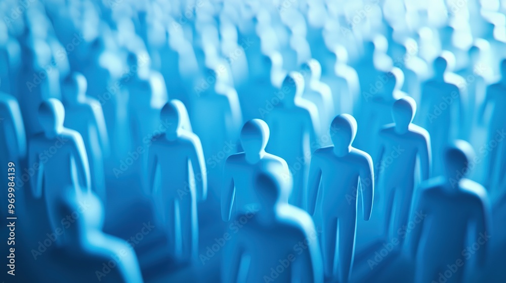 Obraz premium Blue Abstract Figures in a Crowd