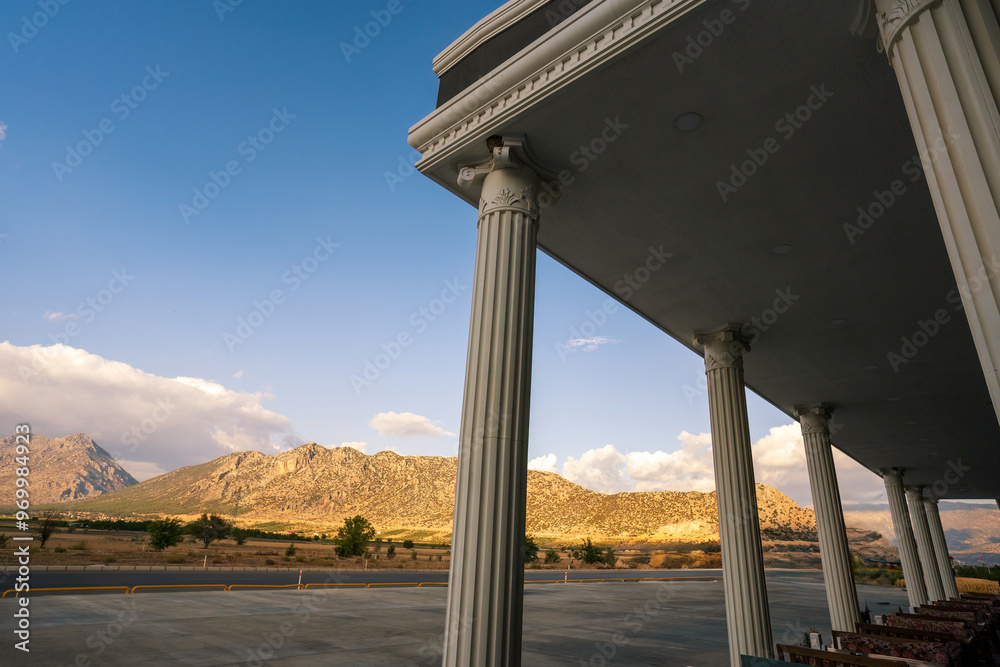 Classical Architecture with Mountain View in Turkish Countryside