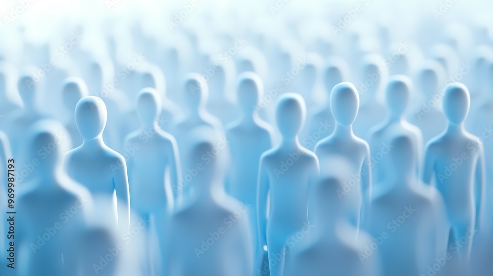 Obraz premium Abstract Blue Crowd of Faceless Figures