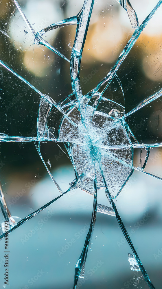 Shattered glass from broken window creates striking visual effect Shattered glass from broken window creates striking visual effect