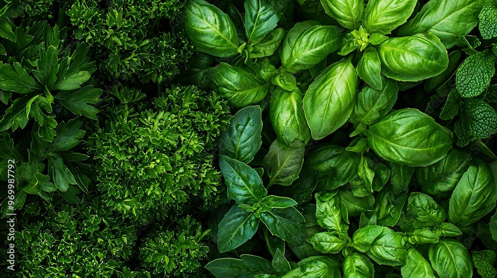 A close-up of an assortment of emerald leaves atop a mound of overlapping green foliage A close-up of an assortment of emerald leaves atop a mound of overlapping green foliage