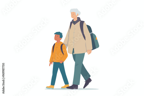 Grandmother and Grandson Walking in the Park isolated