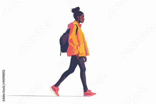 Stylish Woman Walking Down an Urban Street isolated