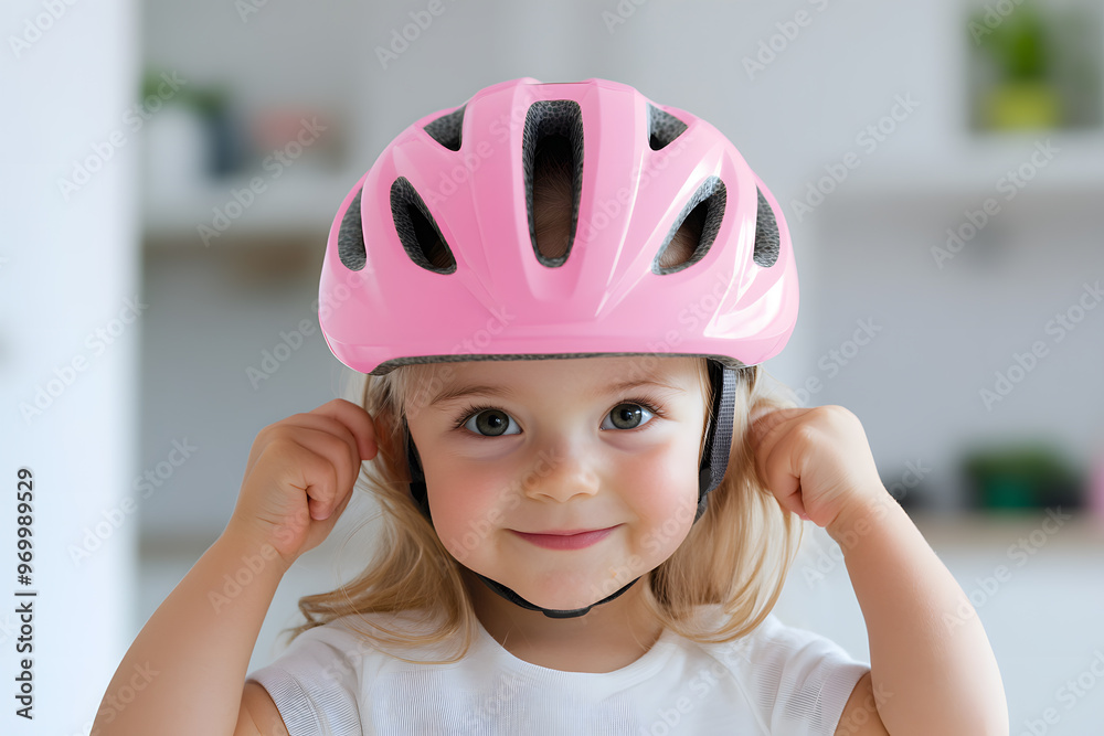 oddler Girl Putting on Pink Bike Helmet, Safe and Playful Childhood Activity oddler Girl Putting on Pink Bike Helmet, Safe and Playful Childhood Activity
