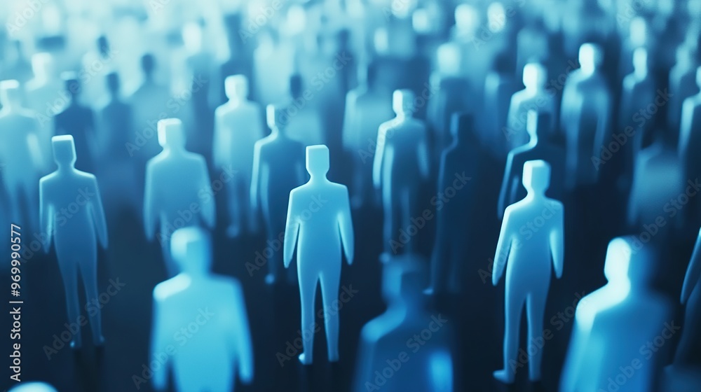 A Crowd of Blurred Blue Human Figures A Crowd of Blurred Blue Human Figures