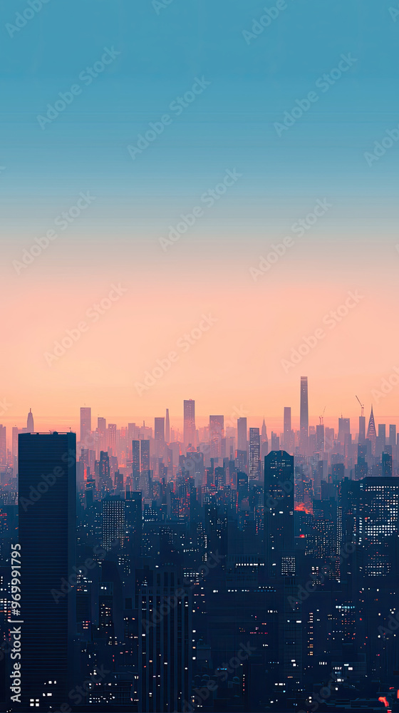 Fototapeta premium A serene illustration of city skyline at dawn with soft colors