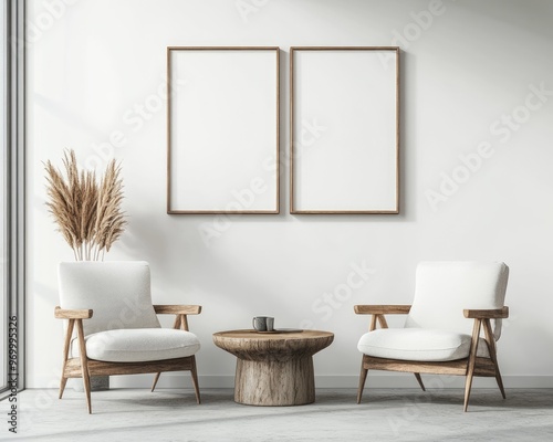 Minimalist Scandinavian Interior Design with Modern Blank Poster Frame