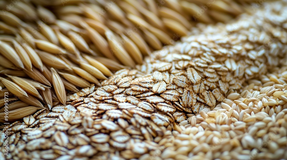 Fototapeta premium A zoomed-in image of grains inside a woven container covered by woven fabric