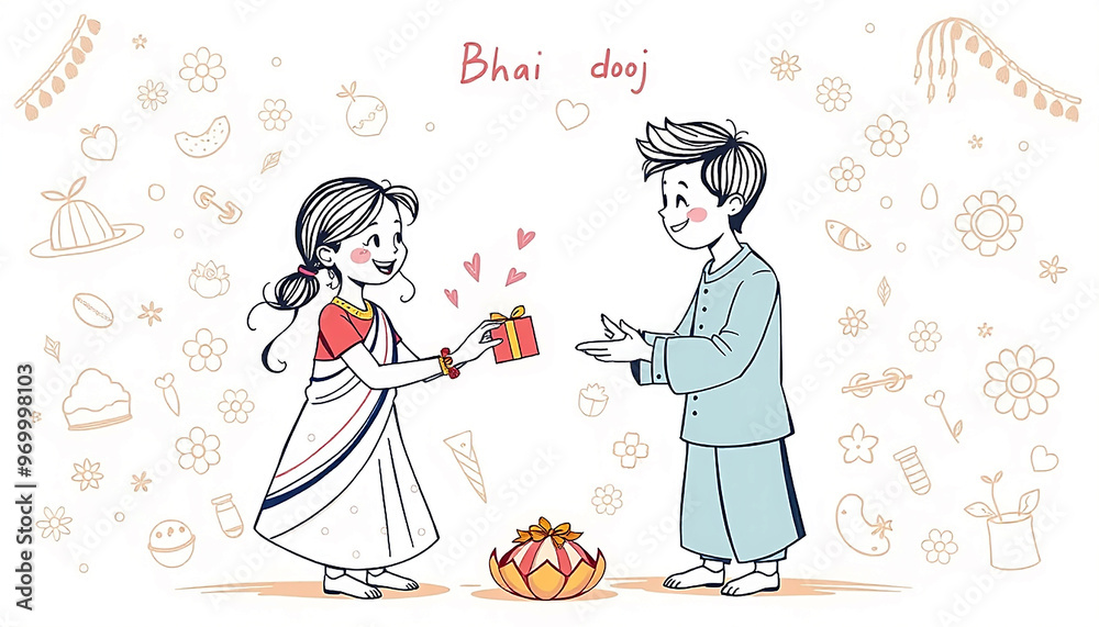 Brother Offering a Beautifully Wrapped Gift to His Sister for Bhai Dooj Brother Offering a Beautifully Wrapped Gift to His Sister for Bhai Dooj