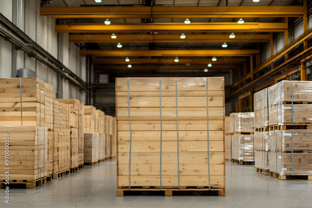 Wooden Boxes in Warehouse, Industrial Storage and Inventory Management Wooden Boxes in Warehouse, Industrial Storage and Inventory Management