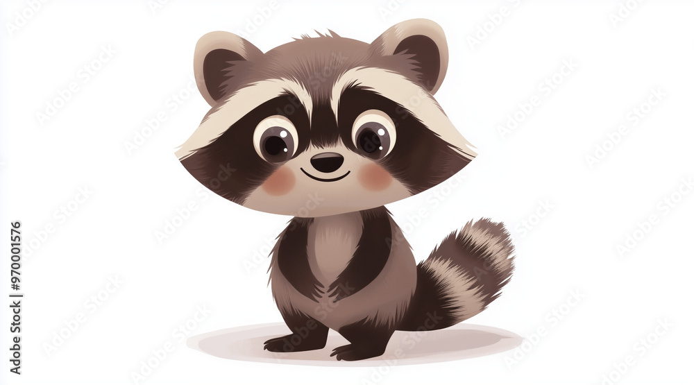 Fototapeta premium Illustration of a cute cartoon raccoon isolated on a white background. Cute cartoon animals. cartoons. Illustrations 