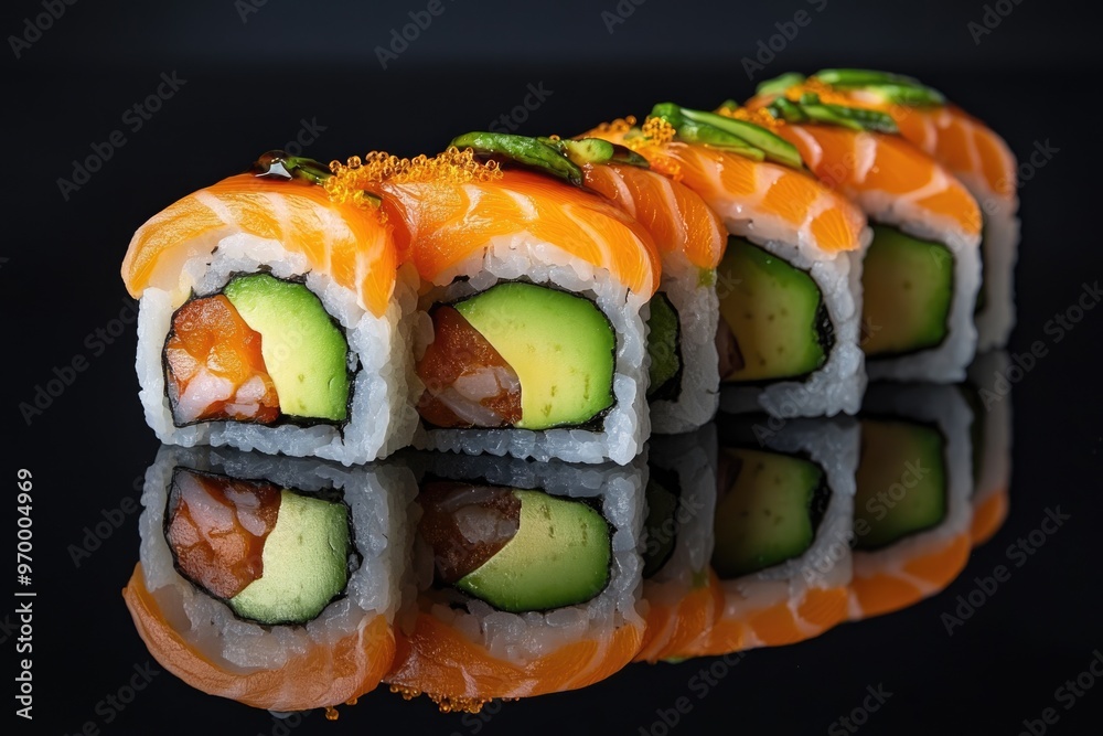 California Sushi Delight: A Plate of Japanese Delicacy with Avocado and Fresh Seafood California Sushi Delight: A Plate of Japanese Delicacy with Avocado and Fresh Seafood
