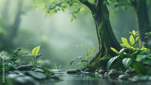 Spring Background, Nature Forest of green leaves and trees, ideal for wallpaper