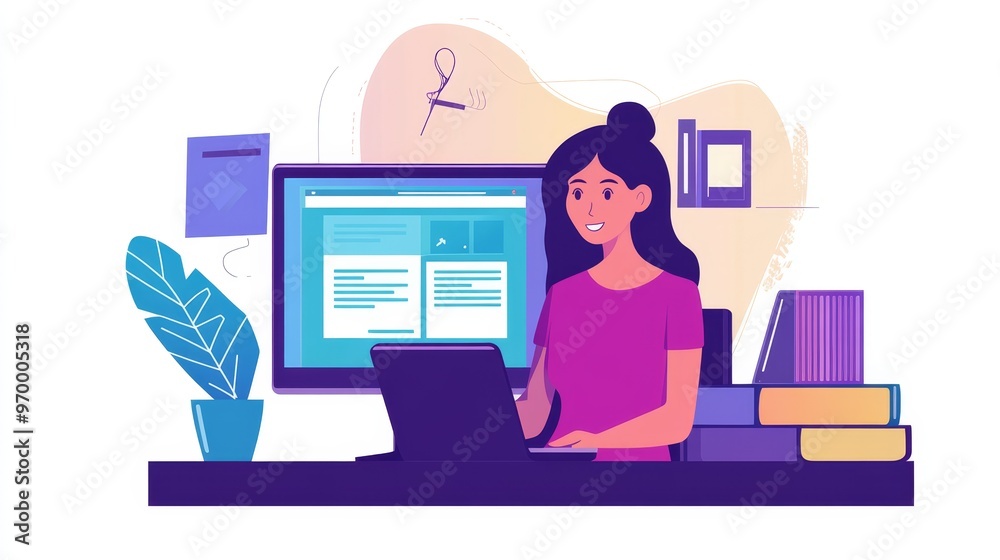 Online learning and webinar with teacher talking on streaming video. Editable vector illustration. Online learning and webinar with teacher talking on streaming video. Editable vector illustration.