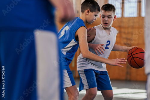Basketball player defending against opponent