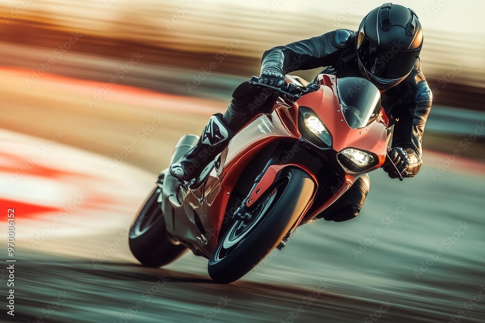 Dynamic motorcycle racing on track, showcasing speed and style in an exhilarating motion blur.