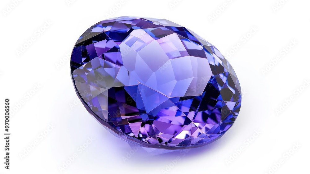 A single, large, purple gemstone with facets and a white background. A single, large, purple gemstone with facets and a white background.