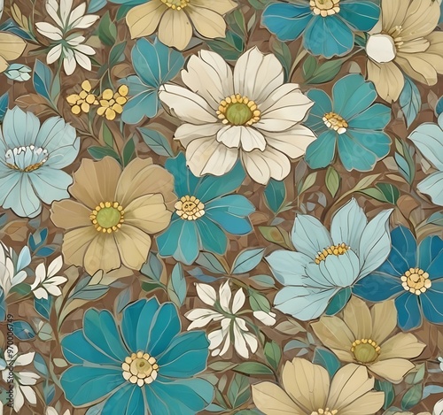 digital painting A colorful floral mosaic pattern