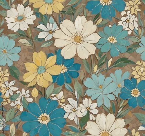 Wallpaper Mural digital painting A colorful floral mosaic pattern Torontodigital.ca