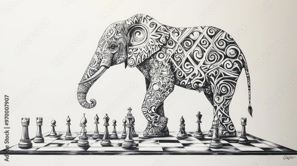Fototapeta premium Elephant on Chessboard.