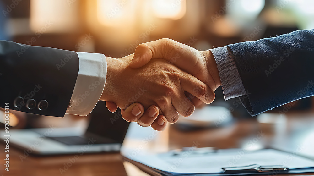 Two men shaking hands in a business setting Two men shaking hands in a business setting
