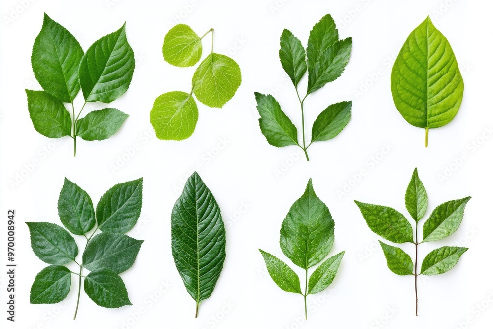 Naklejka premium Bloom in Green. Set of Fresh Leaves on White Background