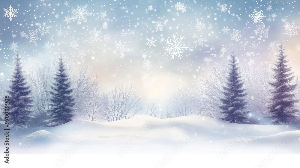 winter wonderland featuring snow-covered pine trees against a backdrop of falling snow. It's perfect for promoting winter-themed products, winter wonderland featuring snow-covered pine trees against a backdrop of falling snow. It's perfect for promoting winter-themed products,