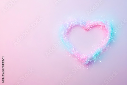 Heart-shaped glitter in pastel pink, blue, and purple tones on soft background. Minimalist romantic design with copy space. Perfect for Valentine's Day banners, greeting cards, and marketing materials