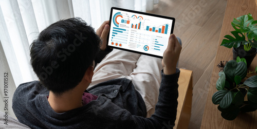 Business data dashboard provide business intelligence analytic for marketing strategy planning snugly with big data set to analyze customer demands and foreseeing business future