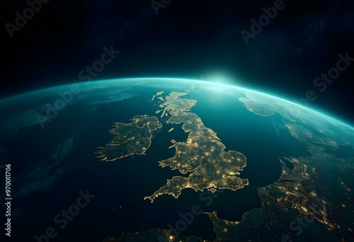 United Kingdom London England Wales Scotland Ireland Global Map of Earth Nighttime Globe