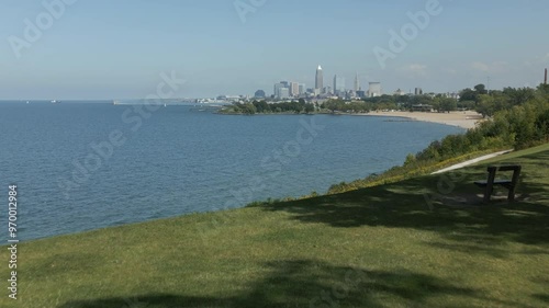 Cleveland skyline from Edgewater Park - drone shot