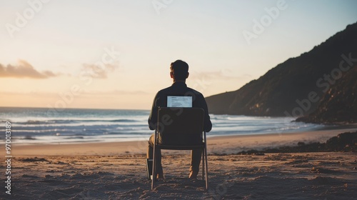 Remote work allows for connection, learning, and meetings via video or teleconferencing from any location with a laptop computer. photo