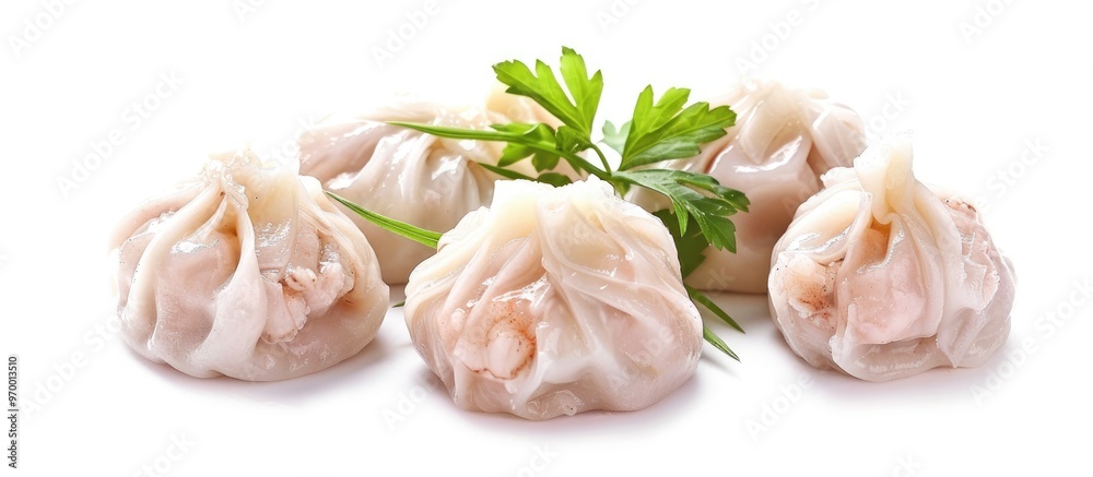 Frozen Food Raw Chinese Dumpling Stuffed Mashed Shrimp And Pork Or Dim Sum On White Background