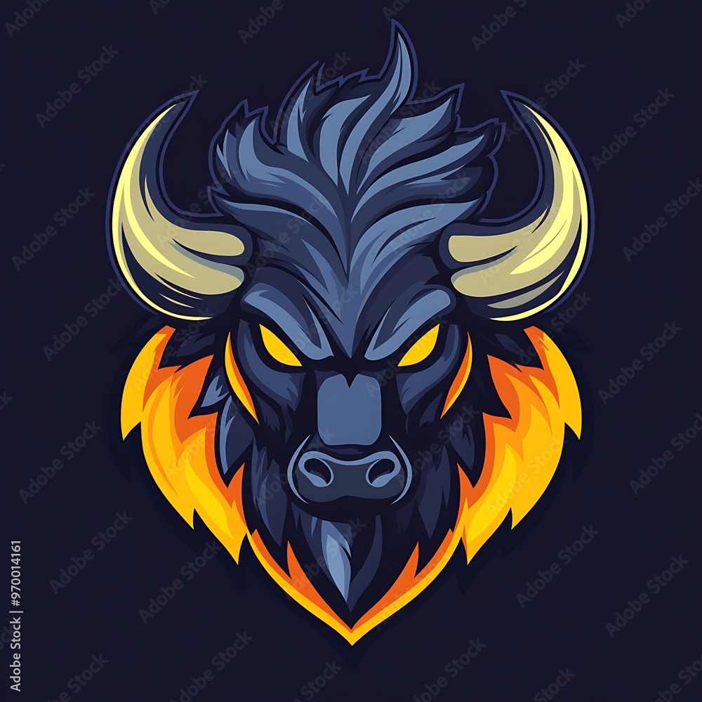 Fiery Bull Mascot Logo Design for Gaming Team or Brand Fiery Bull Mascot Logo Design for Gaming Team or Brand