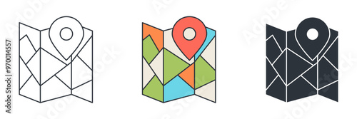 Route Map, pin on the map icon symbol vector illustration isolated on white background