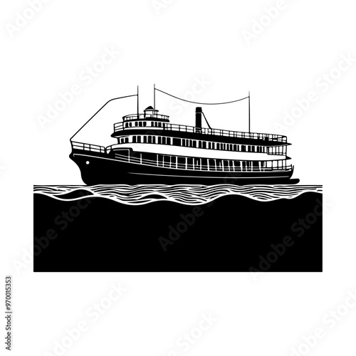 riverboat silhouette vector , black color silhouette solid white background